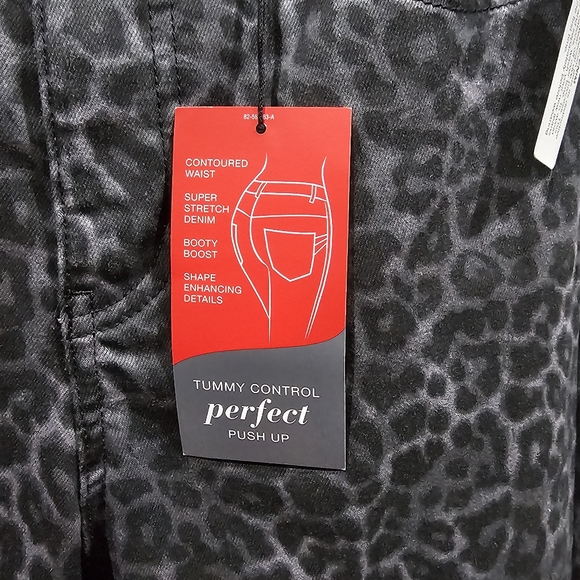 Leopard Print Jeans Curvy Skinny Push Up SHAPE & SLIM Black Gray Grey - Picture 3 of 14